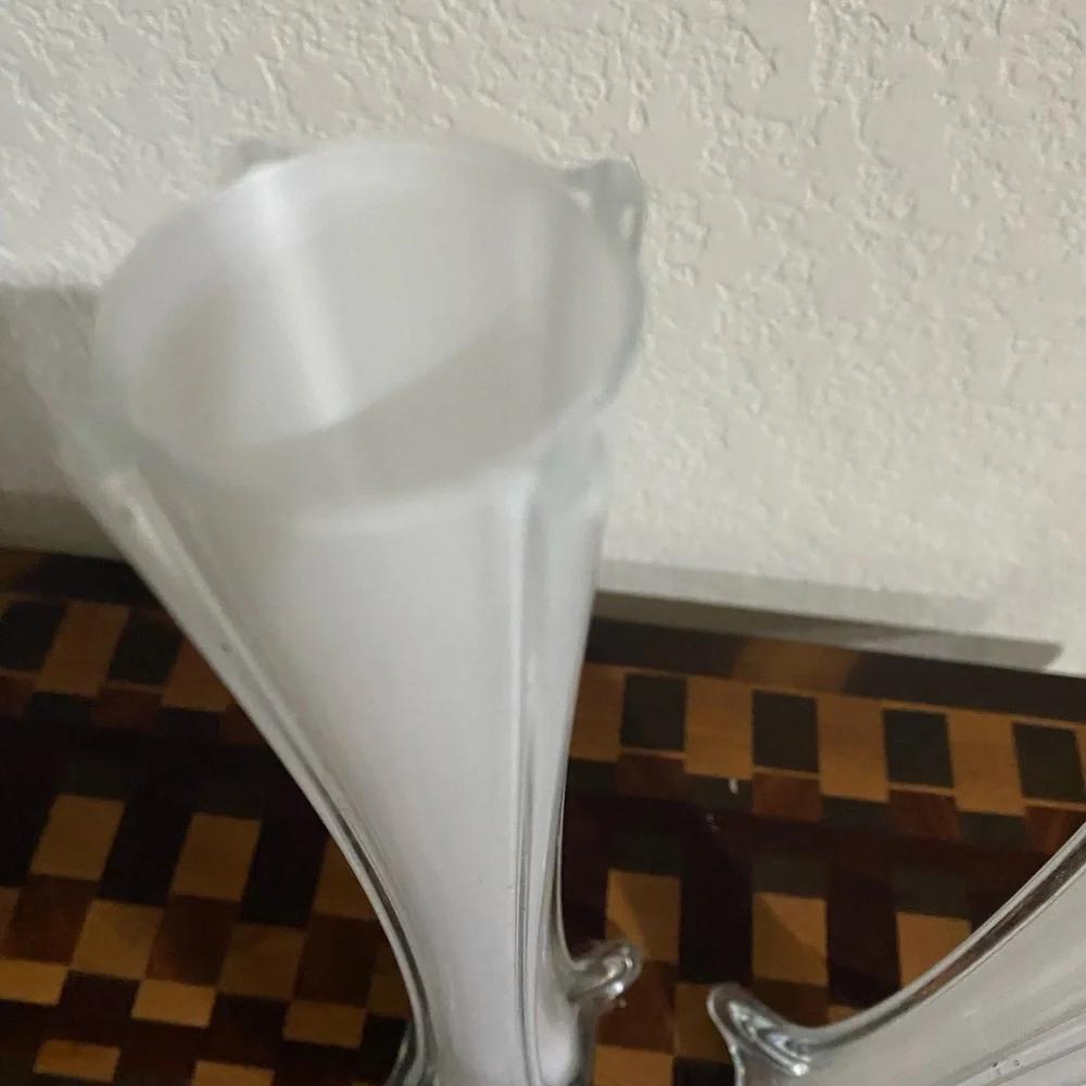 2 White Blown Glass Eiffel Tower 12” Tall Centerpiece Wedding Decor Vases